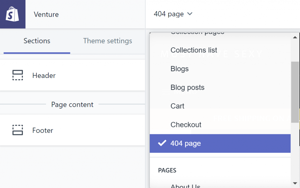 come creare una pagina 404 con shopify